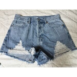 PacSun High Rise Denim Shorts Women's Size 27 Distressed Raw‎ Hem